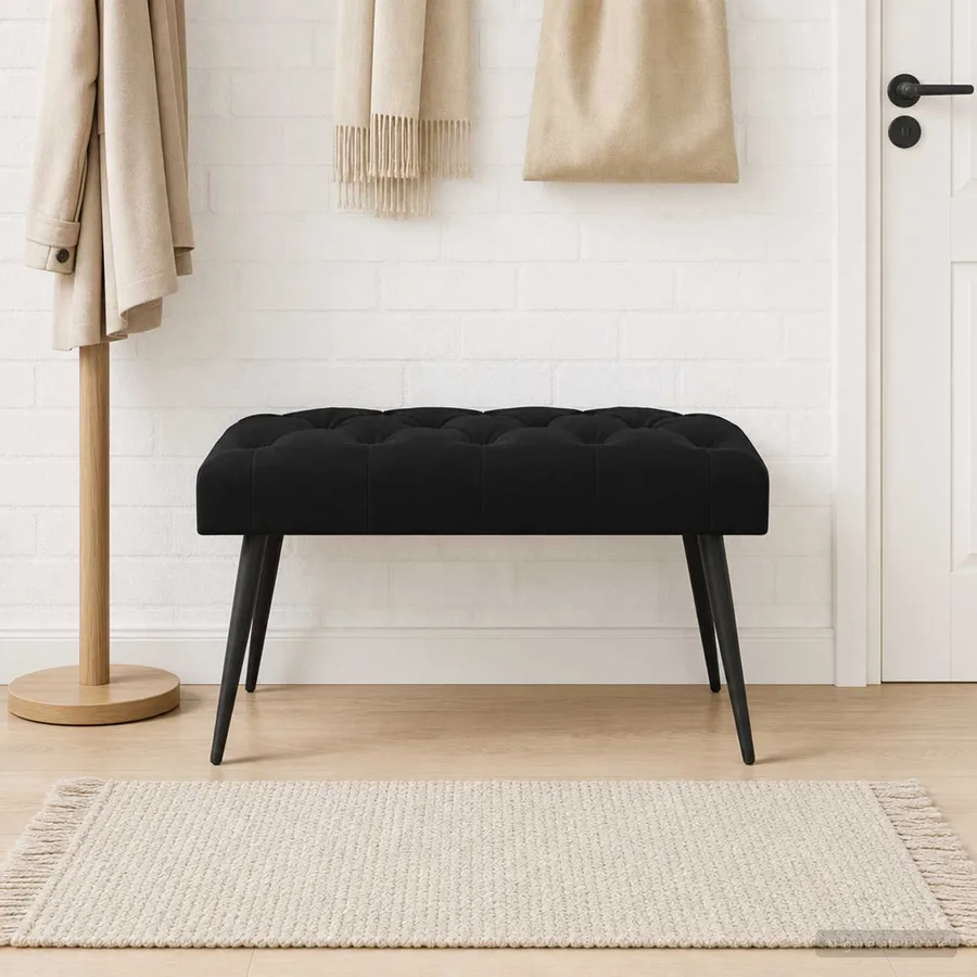 Banc avec capitonnage bouton Noir 80 x 40 x 46 cm Velours - 4