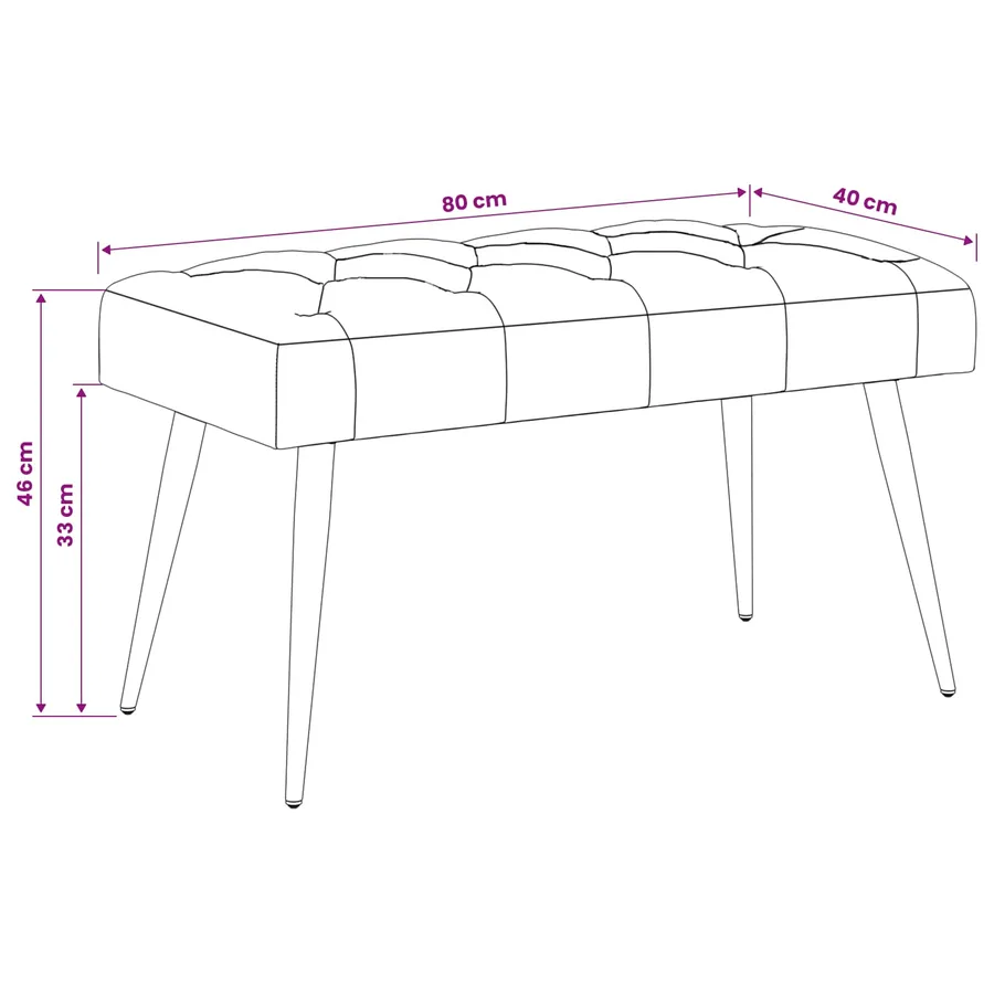 Banc avec capitonnage bouton Noir 80 x 40 x 46 cm Velours - 9