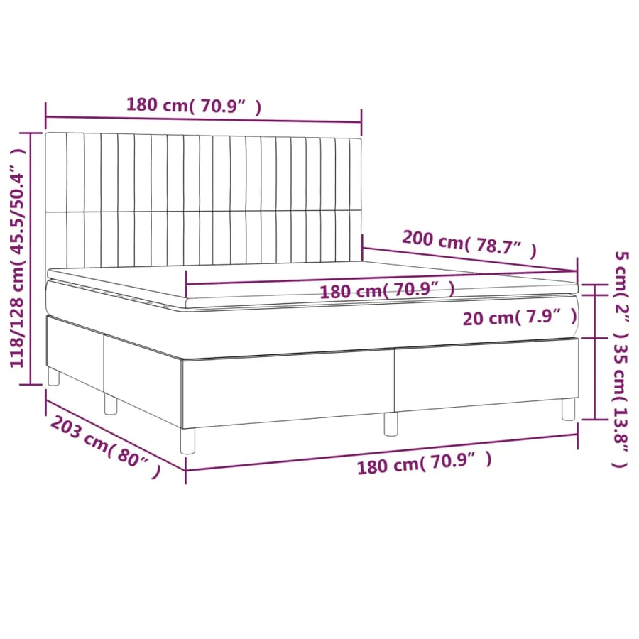 Sommier à lattes de lit avec matelas Gris foncé 180x200cm Tissu - 6
