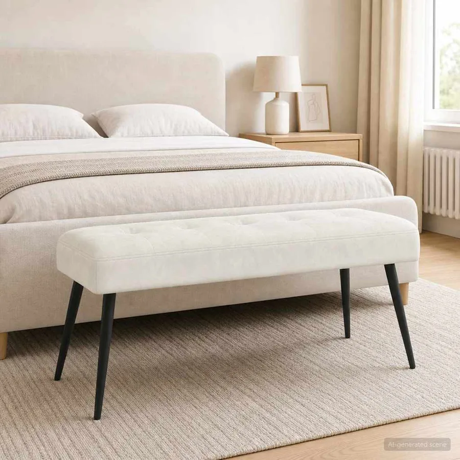 Banc avec capitonnage bouton Crème 110 x 40 x 46 cm Velours - 4