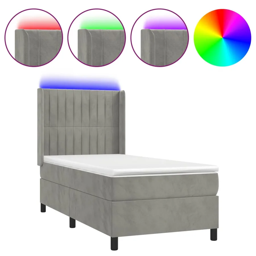 Sommier à lattes de lit matelas LED Gris clair 90x200cm Velours - 2