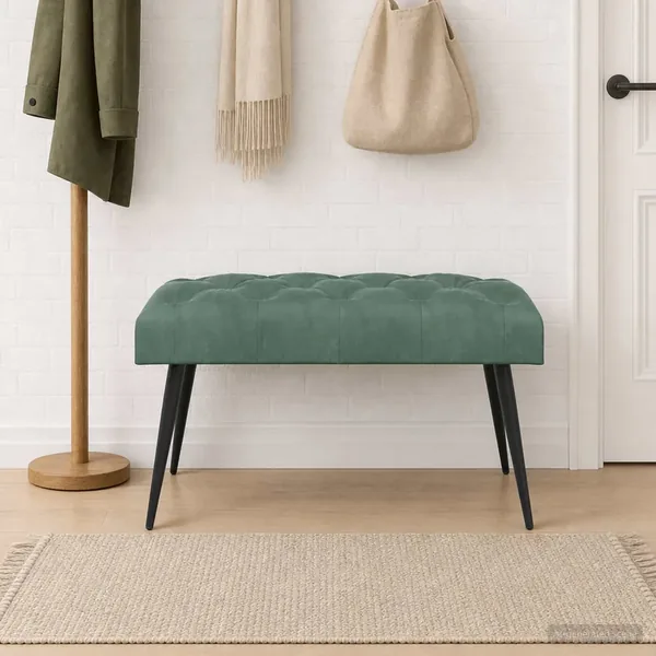 Banc avec capitonnage bouton Vert Mer 80 x 40 x 46 cm Velours