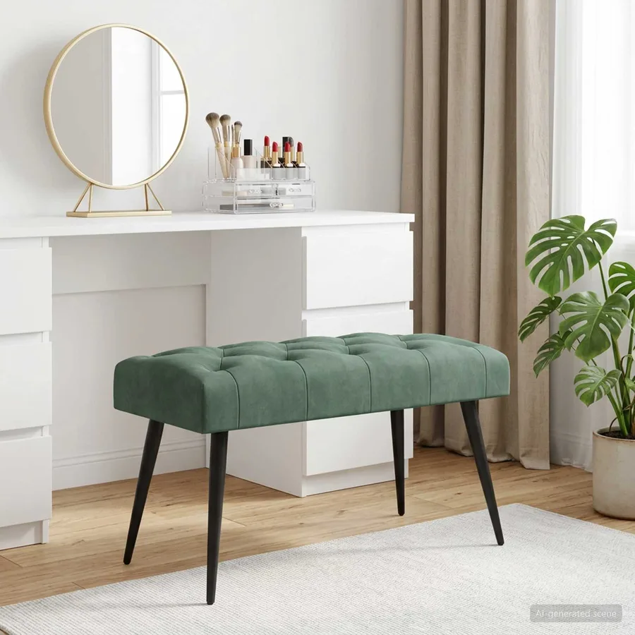 Banc avec capitonnage bouton Vert Mer 80 x 40 x 46 cm Velours - 4