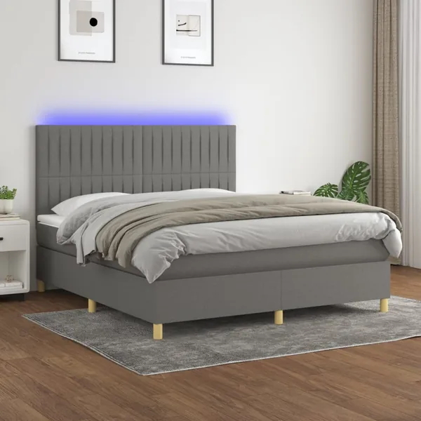 Sommier à lattes de lit et matelas et LED Gris foncé 180x200 cm