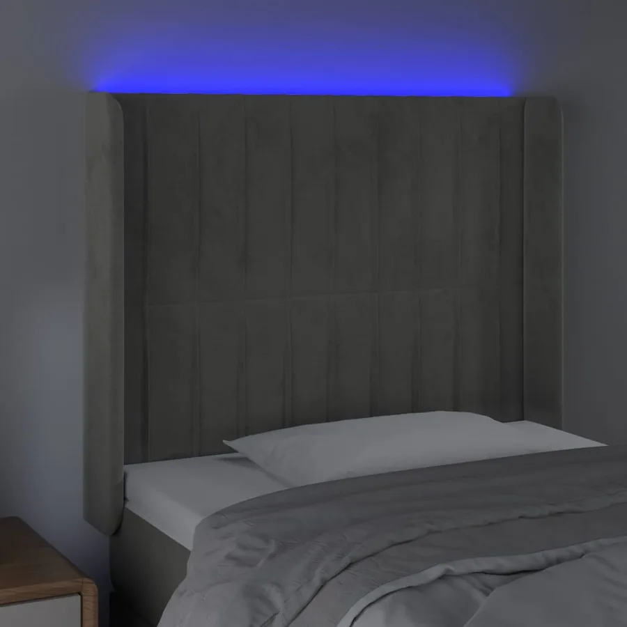 Tête de lit à LED Gris clair 93x16x118/128 cm Velours - 4