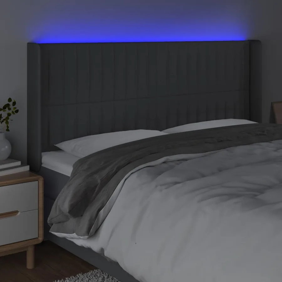 Tête de lit à LED Gris foncé 183x16x118/128 cm Tissu - 4