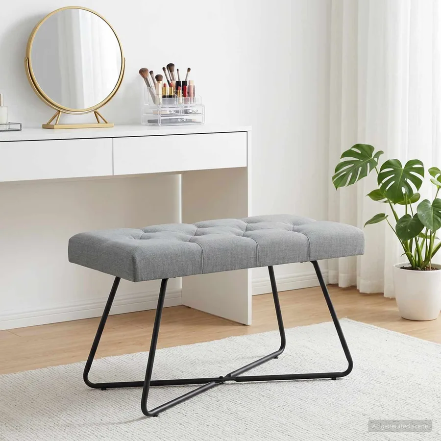 Banc avec capitonnage bouton Gris clair 80 x 40 x 46 cm Tissu - 3