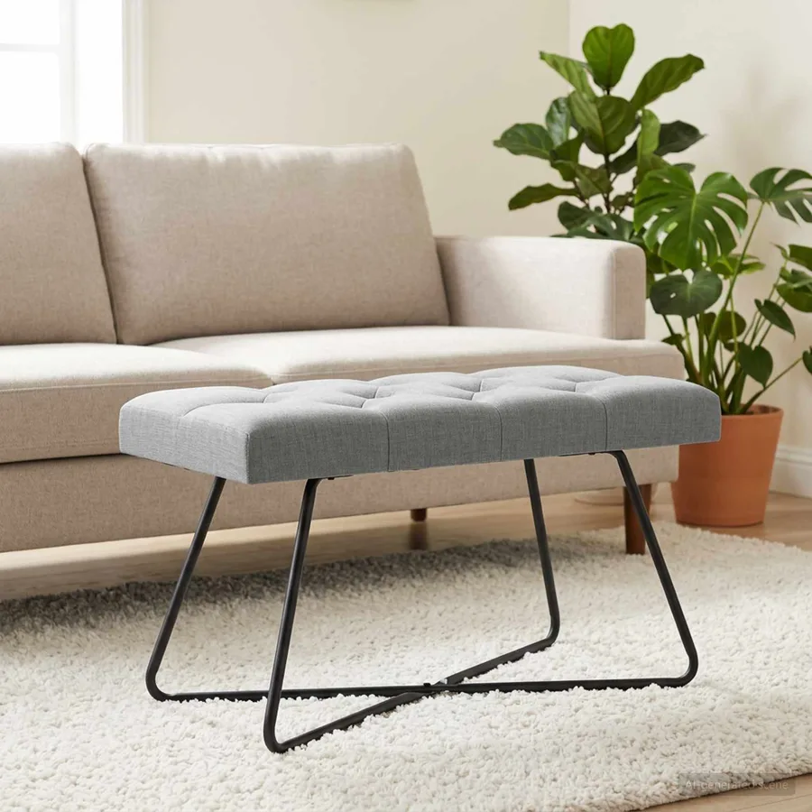 Banc avec capitonnage bouton Gris clair 80 x 40 x 46 cm Tissu - 4