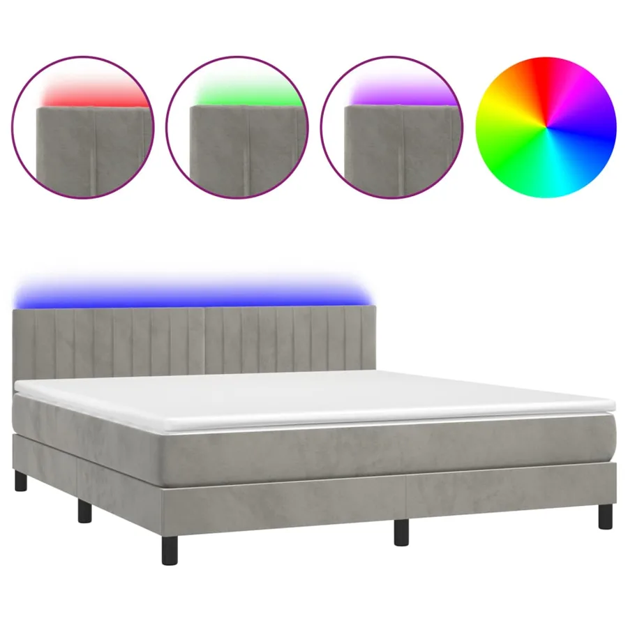 Sommier à lattes de lit avec matelas LED Gris clair 180x200 cm - 2