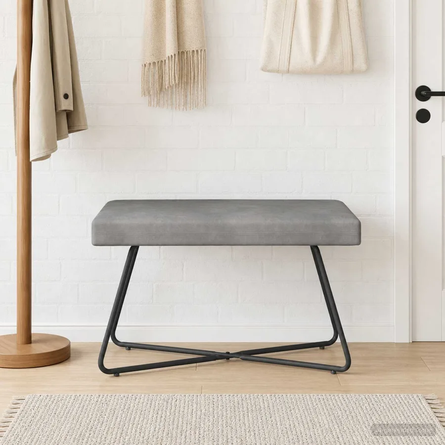 banc Gris clair 80 x 40 x 45 cm Velours - 4