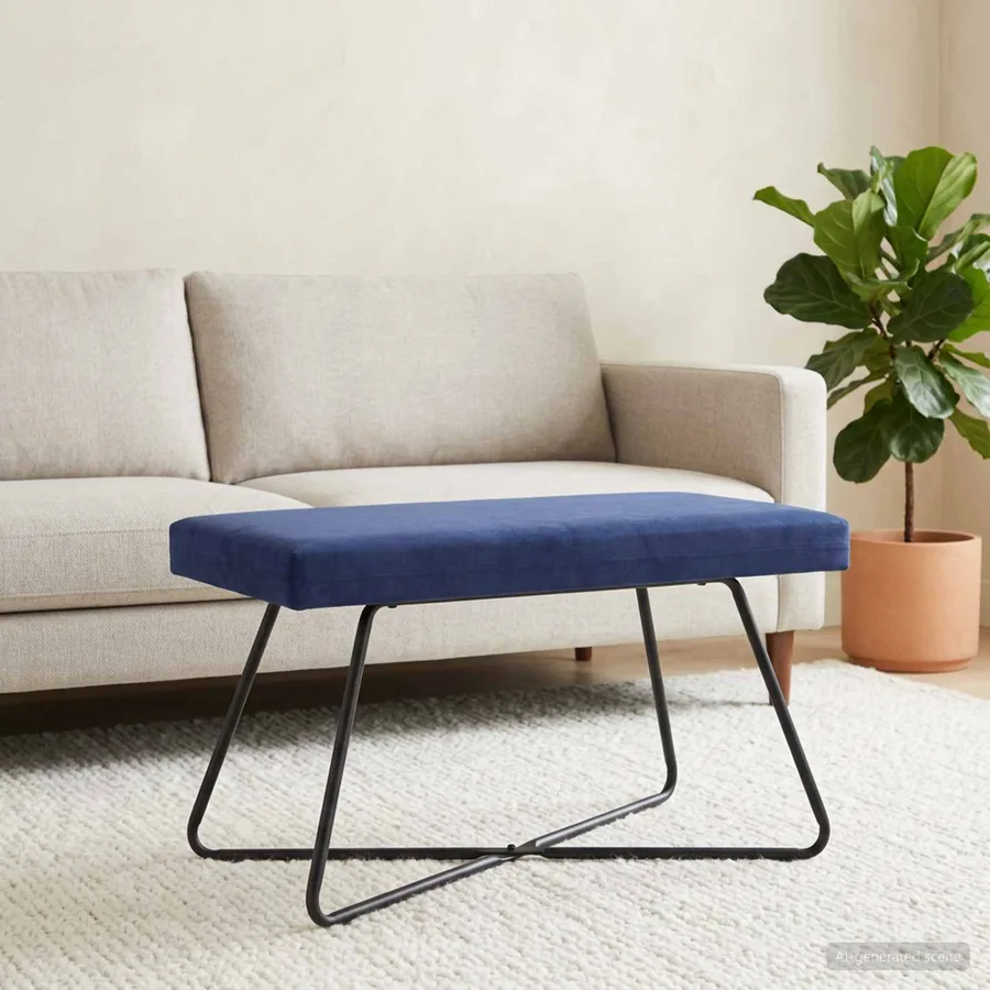 banc Bleu police 80 x 40 x 45 cm Velours - 4
