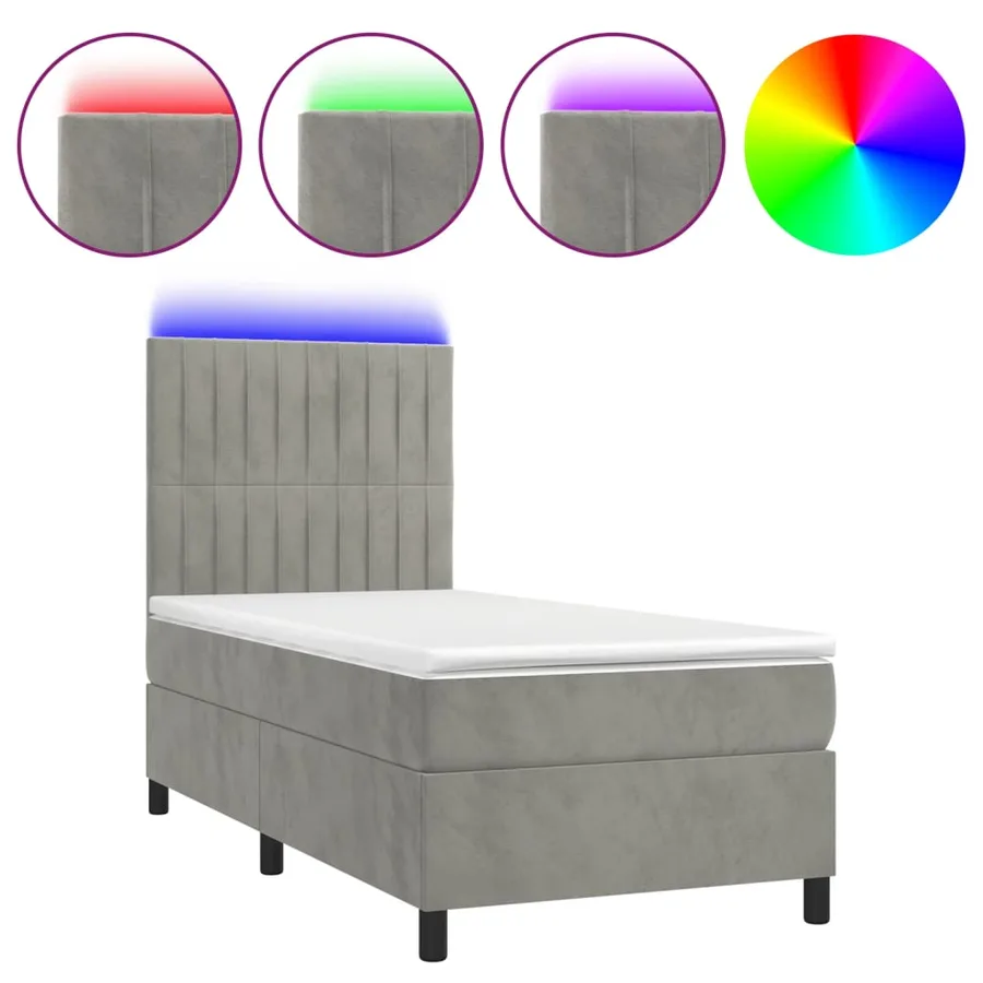 Sommier à lattes de lit matelas LED Gris clair 90x190cm Velours - 2