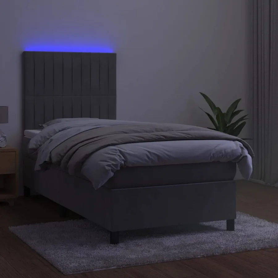 Sommier à lattes de lit matelas LED Gris clair 90x190cm Velours - 4