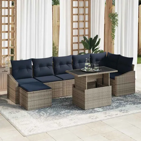 Ensemble de canapé de jardin avec coussin 8 pcs Gris et marine