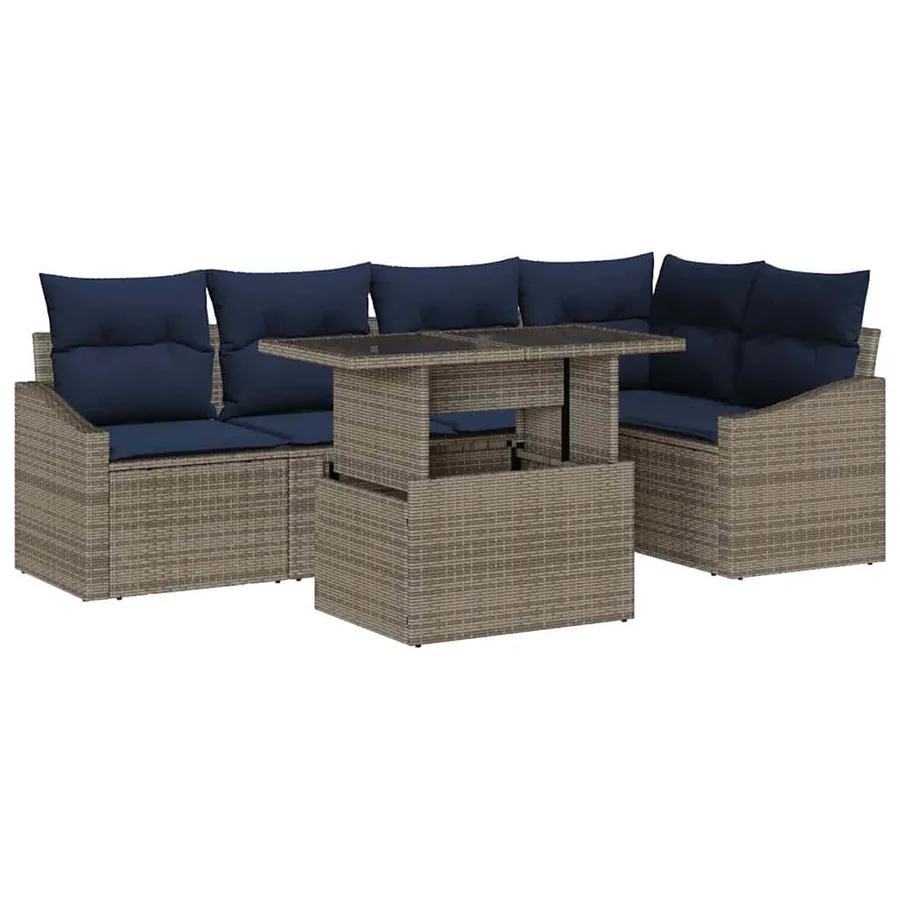 Ensemble de canapé de jardin avec coussin 6 pcs Gris et marine - 2