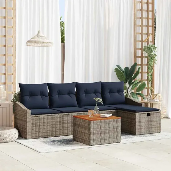 Ensemble de canapé de jardin avec coussin 6 pcs Gris Poly rotin