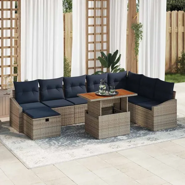 Ensemble de canapé de jardin 9 pcs Gris polyrotin