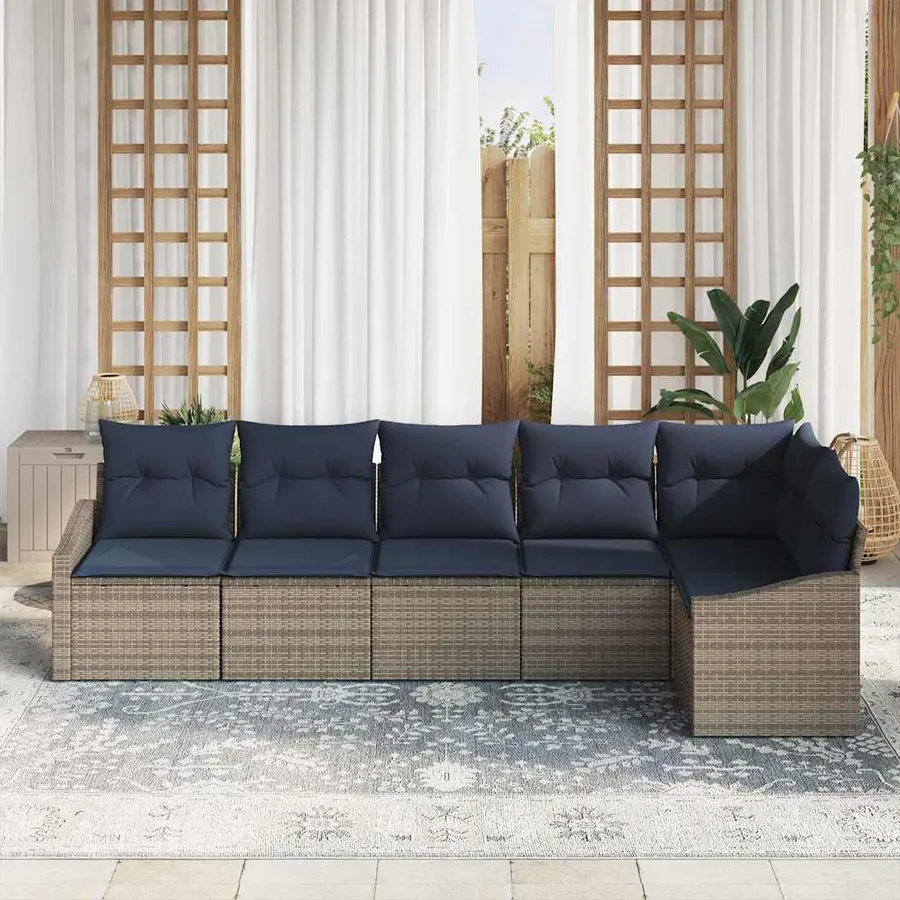 Ensemble de canapé de jardin 6 pcs Gris et bleu marine - 3