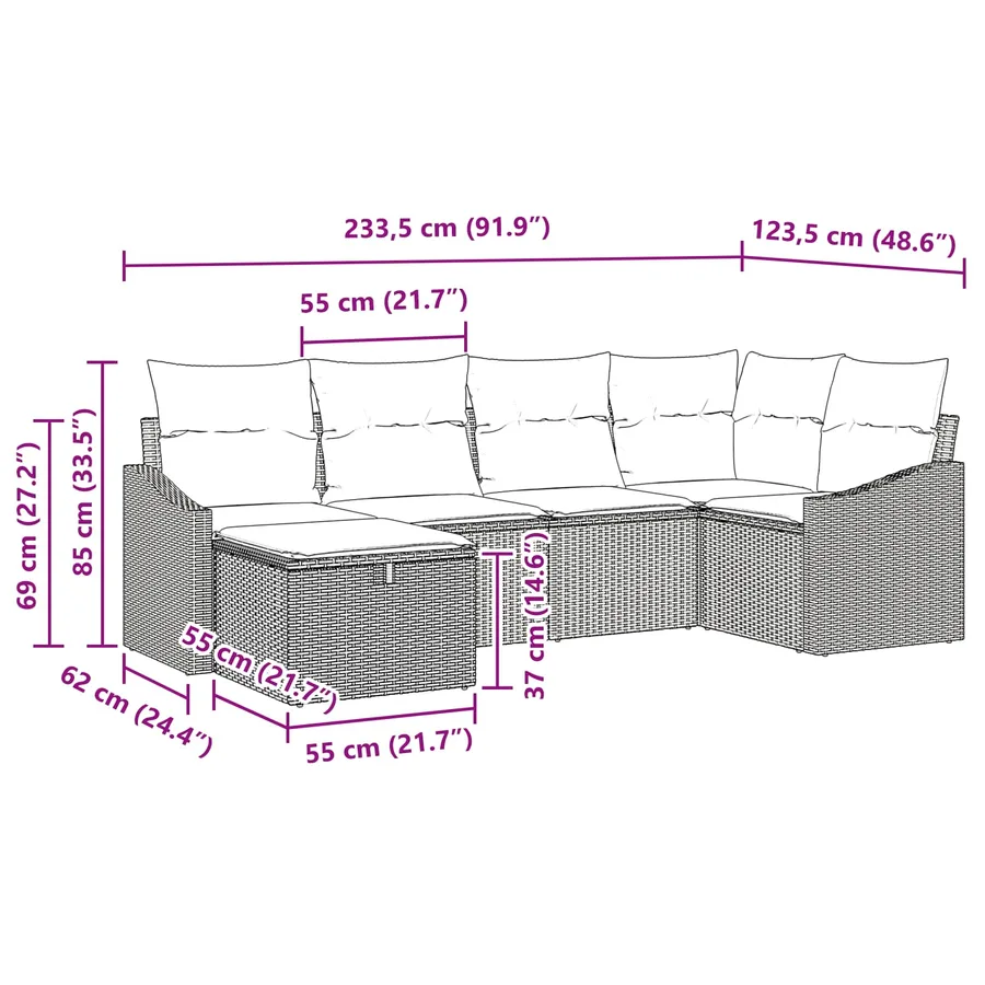 Ensemble de Canapés avec coussin 3 pcs polyrotin - 14