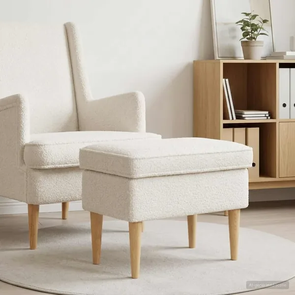 Pouf Crème 55 x 35 x 41 cm Bouclé