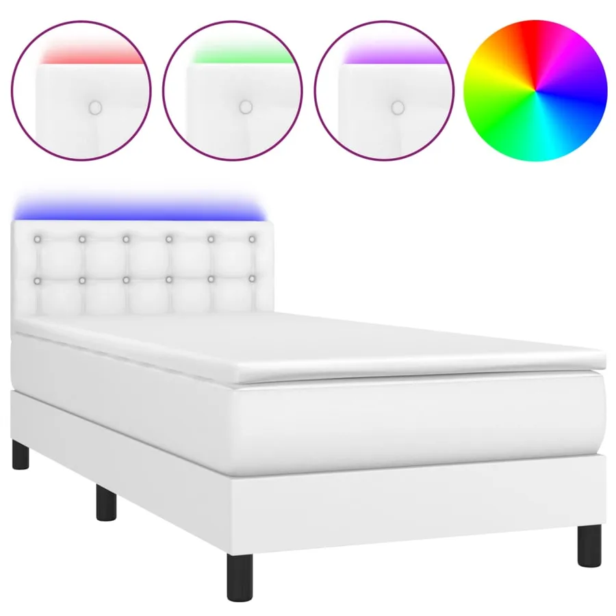 Sommier à lattes de lit avec matelas et LED Blanc 90x190cm - 2