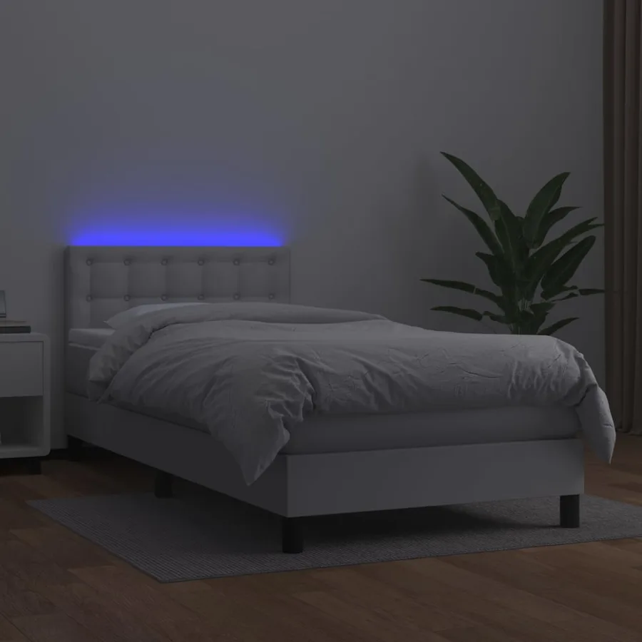 Sommier à lattes de lit avec matelas et LED Blanc 90x190cm - 4