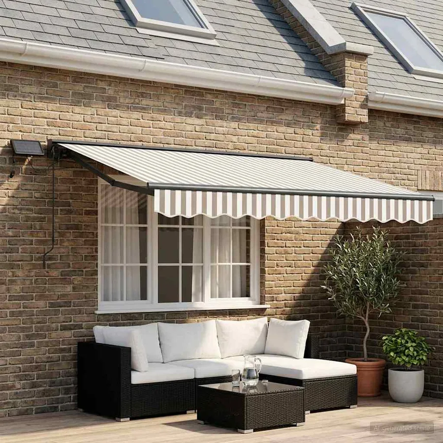 Cadre de store manuel avec LEDs Gris clair et blanc 3,5 x 2,5 m - 3