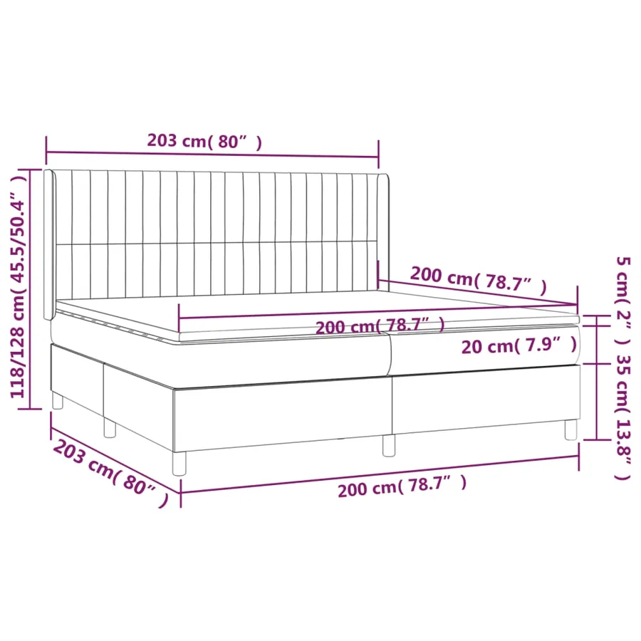 Sommier à lattes de lit matelas et LED Noir 200x200 cm Velours - 8