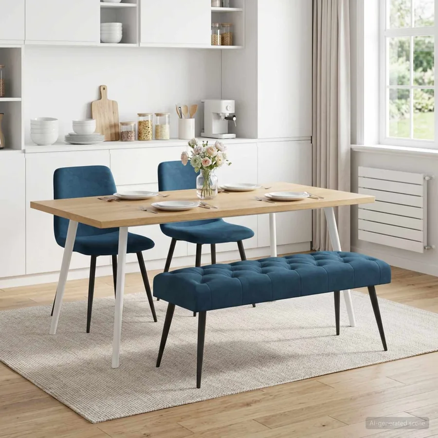 Banc avec capitonnage bouton Bleu 110 x 40 x 46 cm Velours