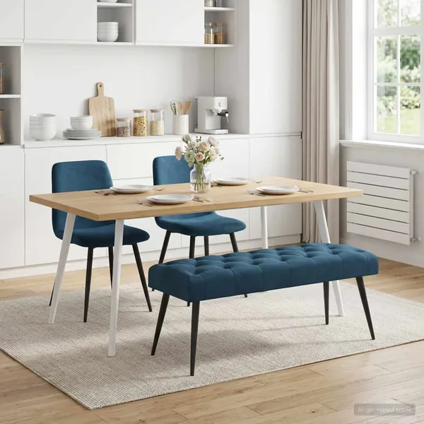 Banc avec capitonnage bouton Bleu 110 x 40 x 46 cm Velours