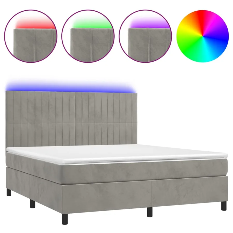 Sommier à lattes de lit matelas et LED Gris clair 180x200 cm - 2