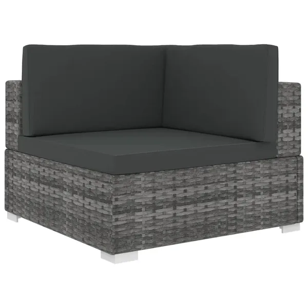 Chaise d'angle sectionnelle avec coussins résine tressée gris