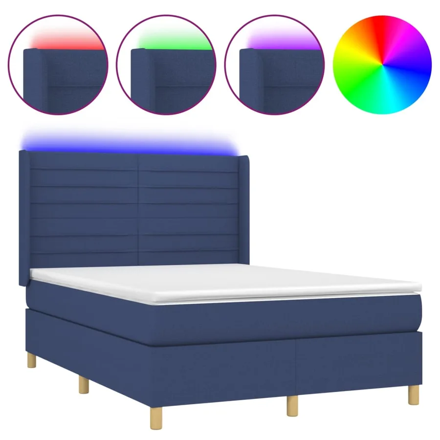 Sommier à lattes de lit matelas et LED Bleu 140x200 cm Tissu - 2