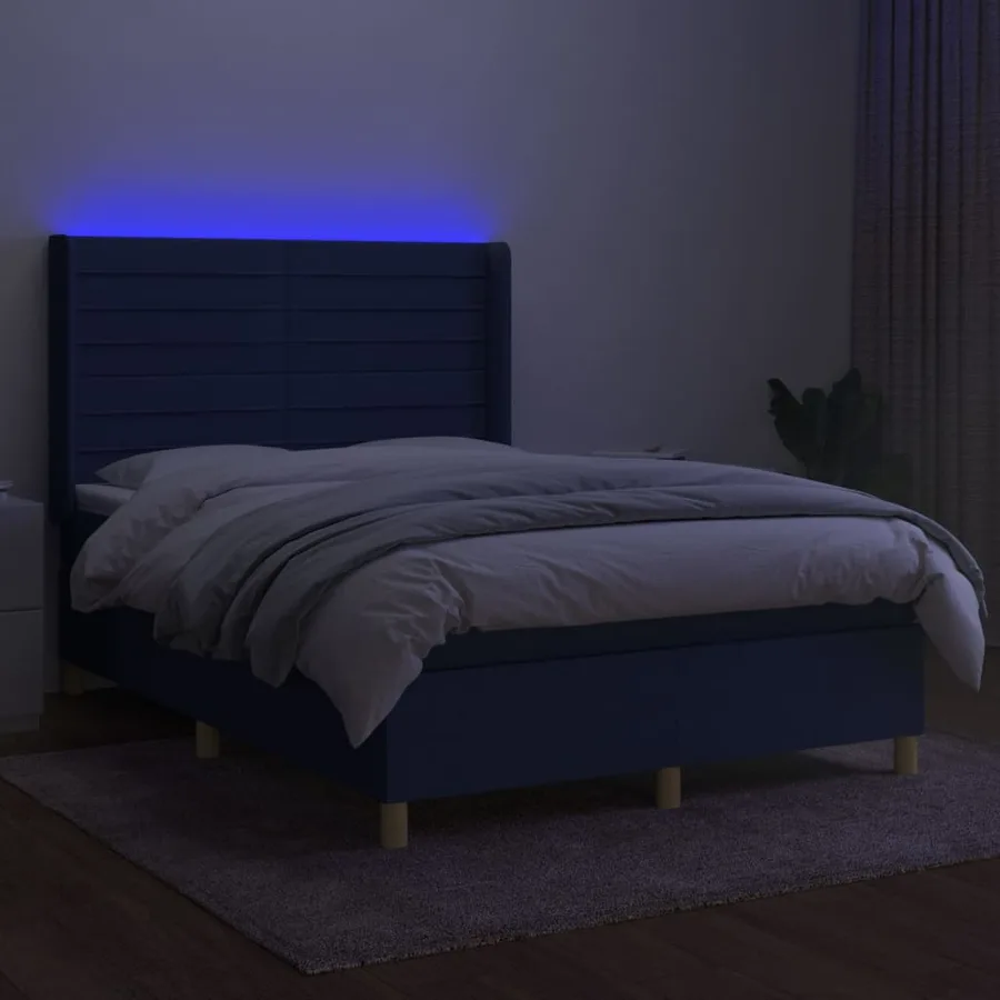 Sommier à lattes de lit matelas et LED Bleu 140x200 cm Tissu - 3