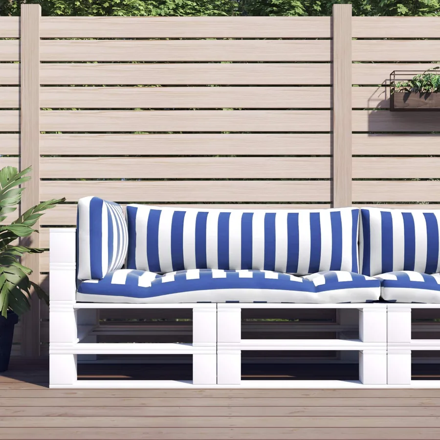 Coussin d'extérieur 3 pcs Bleu et Blanc 103 x 58 x 10 cm Tissu