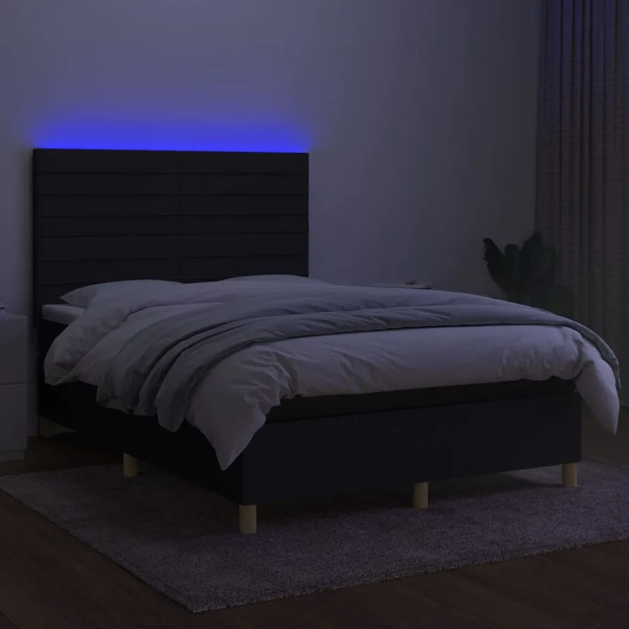 Sommier à lattes de lit et matelas et LED Noir 140x200 cm Tissu - 4