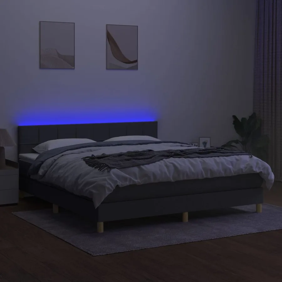 Sommier à lattes de lit et matelas et LED Gris foncé 160x200 cm - 4