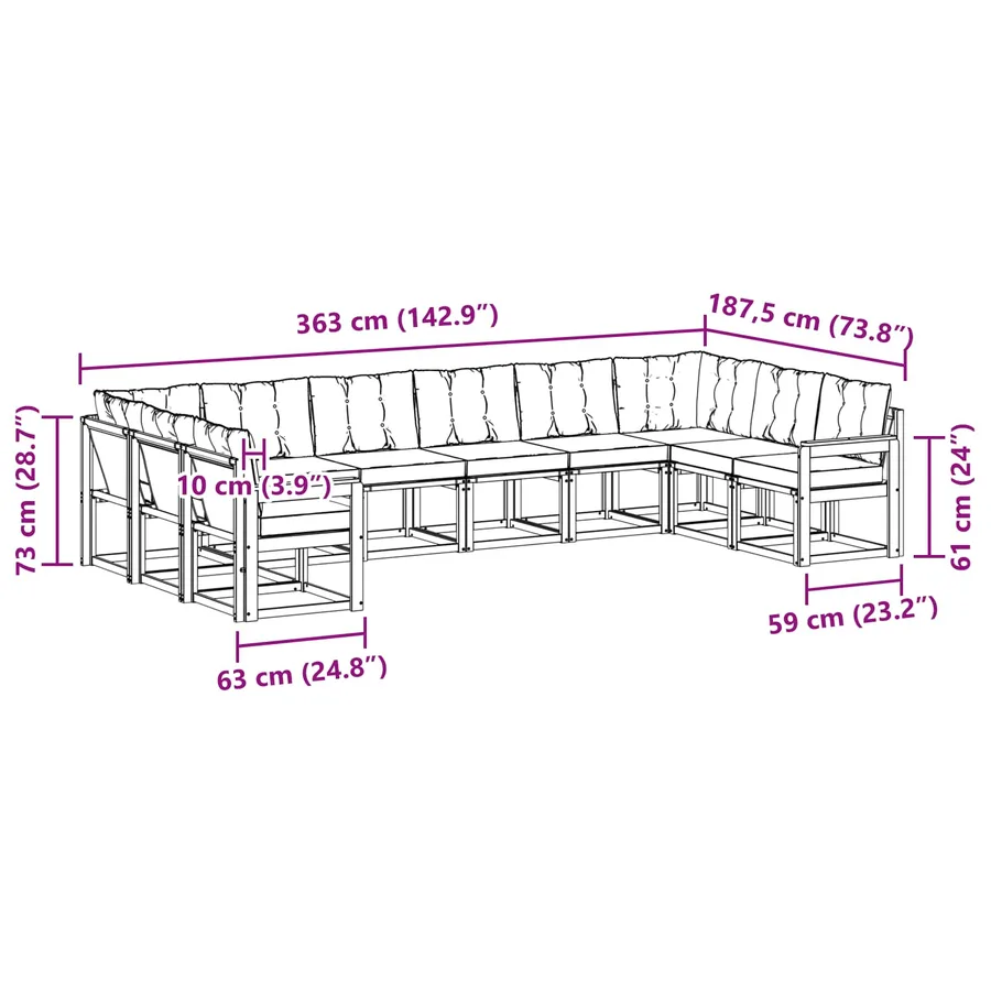 Ensemble de canapés d'extérieur 10 pcs Blanc et Beige - 9