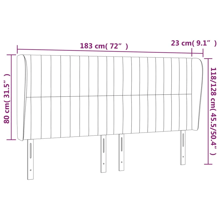 Tête de lit avec oreilles Noir 183x23x118/128 cm Tissu - 9