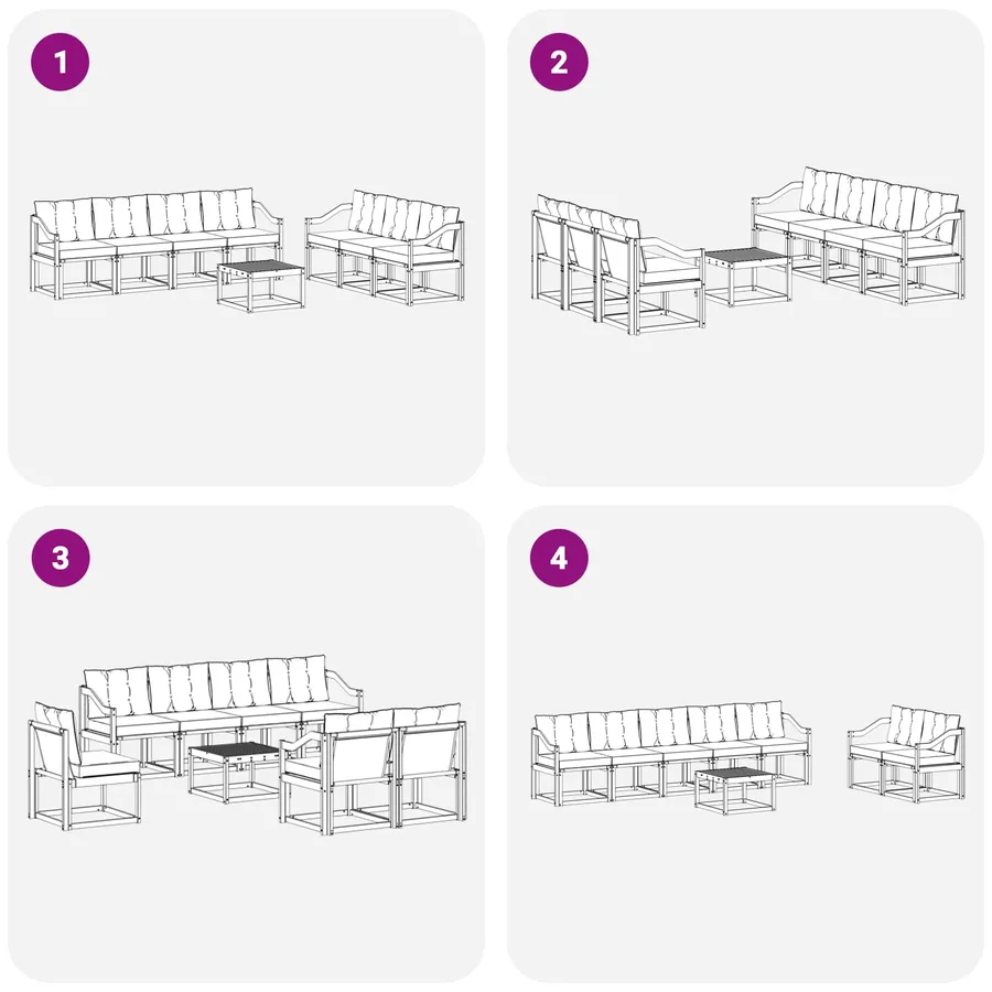 Ensemble de canapés d'extérieur 8 pcs Blanc et gris clair - 7