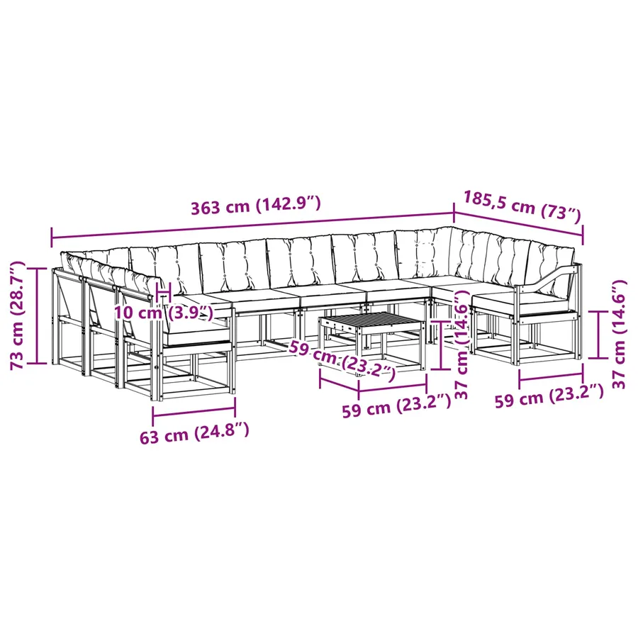 Ensemble de canapés d'extérieur 11 pcs Blanc et Beige - 10