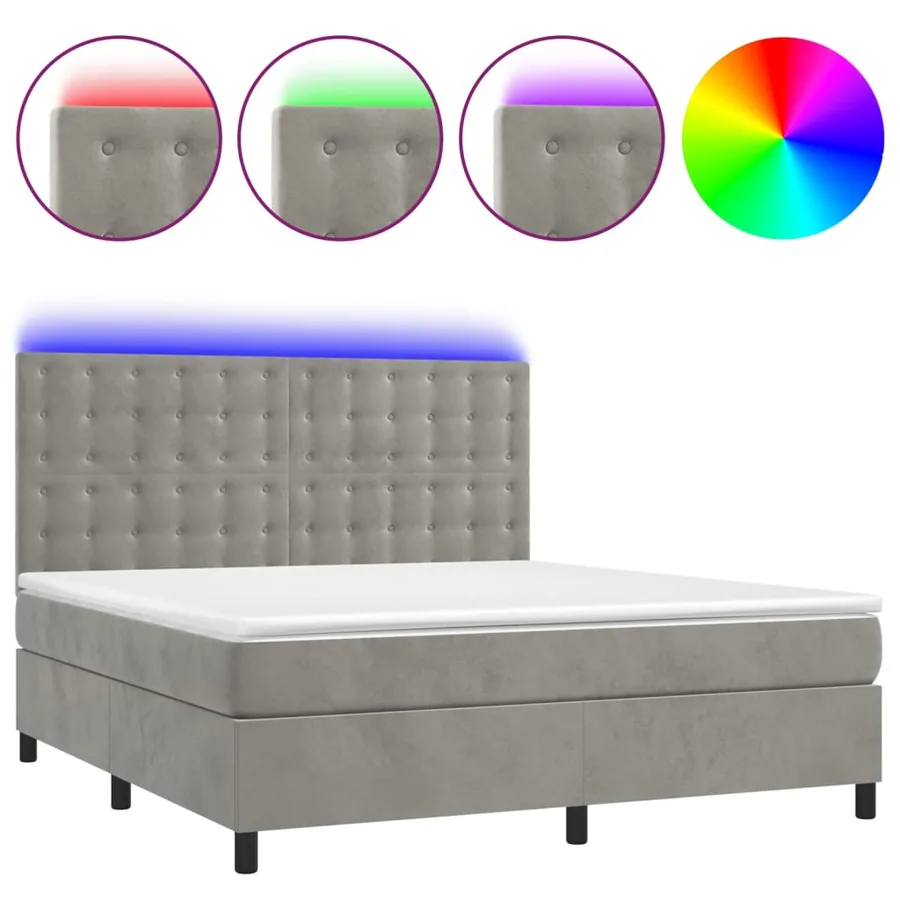 Sommier à lattes de lit matelas et LED Gris clair 160x200 cm - 2