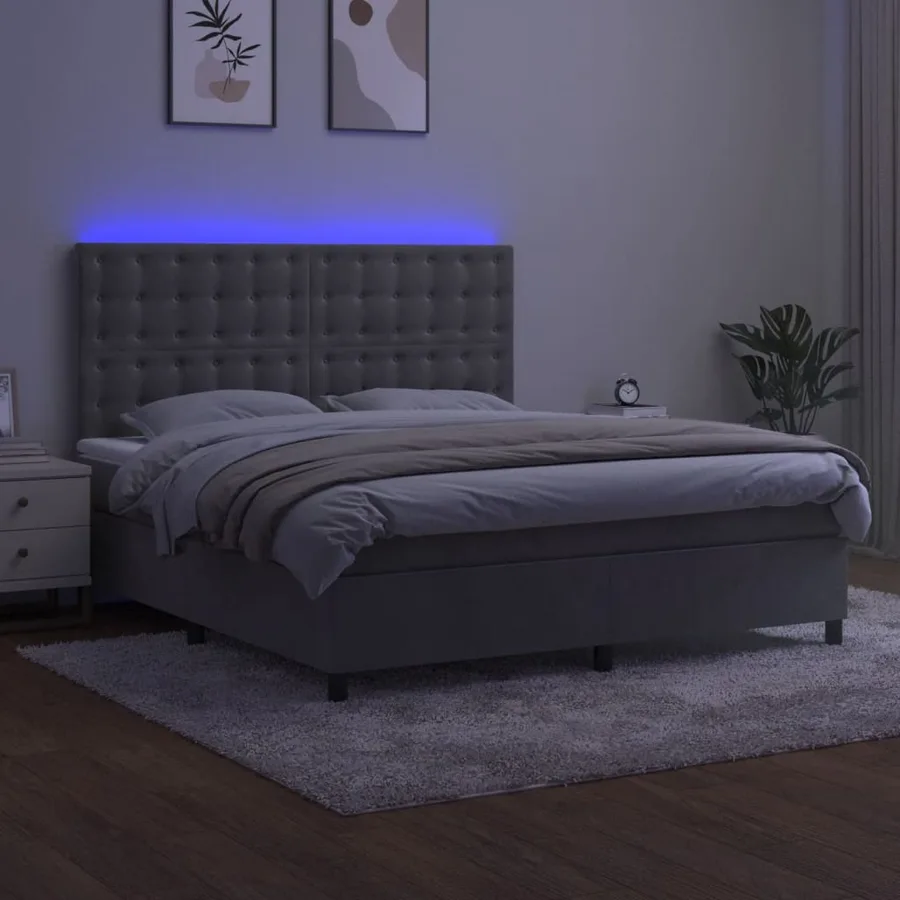 Sommier à lattes de lit matelas et LED Gris clair 160x200 cm - 4