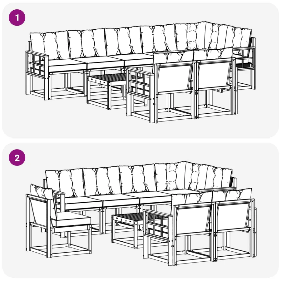 Ensemble de canapés d'extérieur 9 pcs Blanc et noir - 9