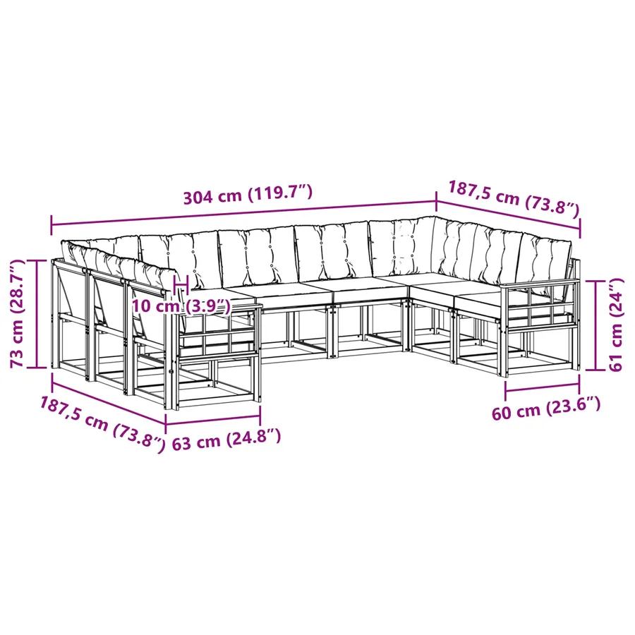 Ensemble de canapés d'extérieur 9 pcs Blanc et gris clair - 9