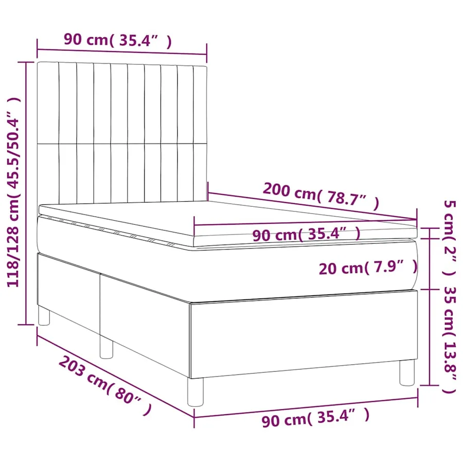 Sommier à lattes de lit et matelas et LED Noir 90x200 cm Tissu - 8