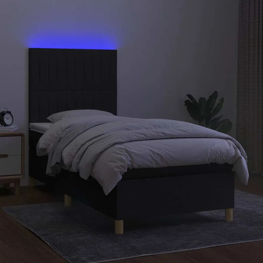 Sommier à lattes de lit et matelas et LED Noir 90x190 cm Tissu - 4