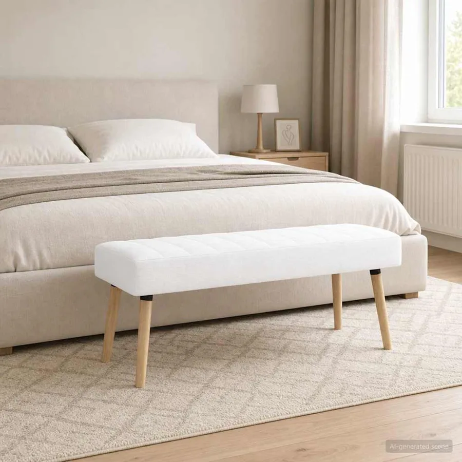 Banc capitonné canal Blanc 110 x 40 x 46 cm Tissu - 4