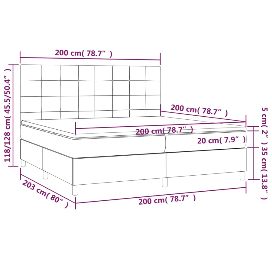 Sommier à lattes de lit et matelas et LED Gris foncé 200x200 cm - 8