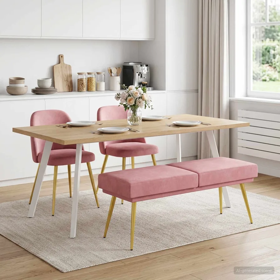 Banc à double couche Rose 120 x 45 x 46 cm Velours - 3